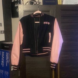 Vintage reversible cropped playboy varsity jacket
